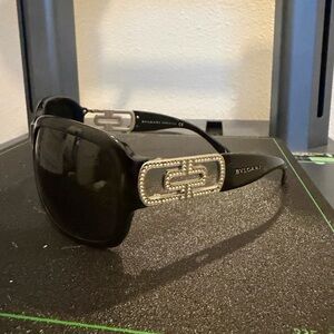 Bvlgari Black Sunglasses with Silver Rhinestone Accents